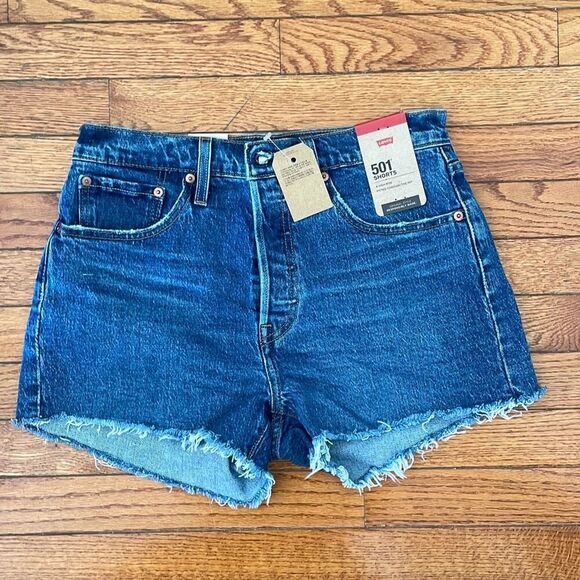 New LEVI STRAUSS & CO high rise 501 denim Jean shorts frayed edges size 28 - Picture 1 of 13